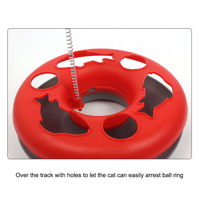 Interactive Cat Toy Scratching Spring Mouse Turntable with Exercise Bell Balls-Rose red