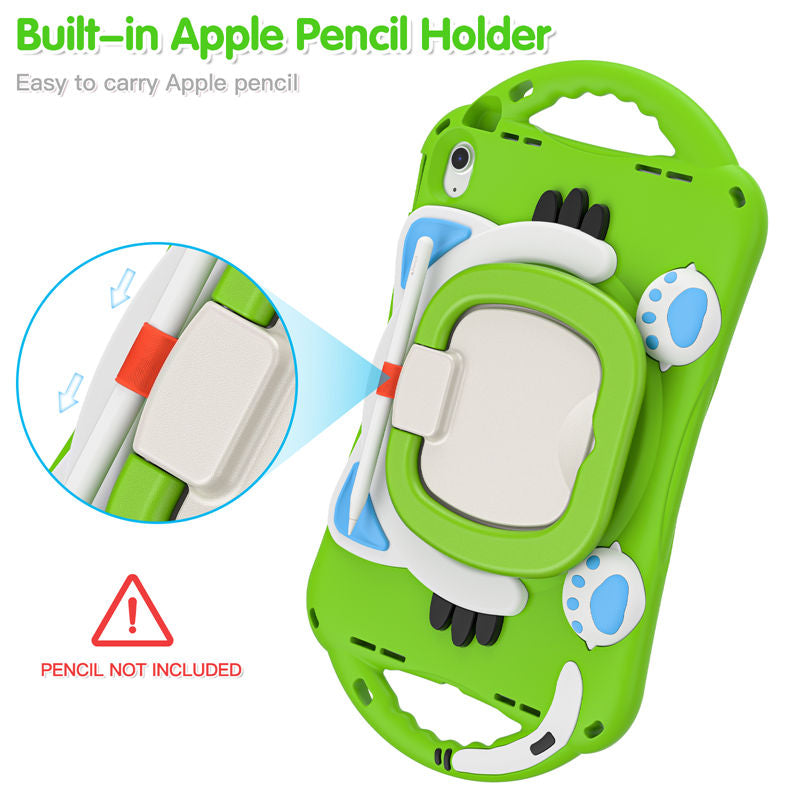 Cat Tablet Case For iPad 10th Kids Friendly with Handle Stand-Green