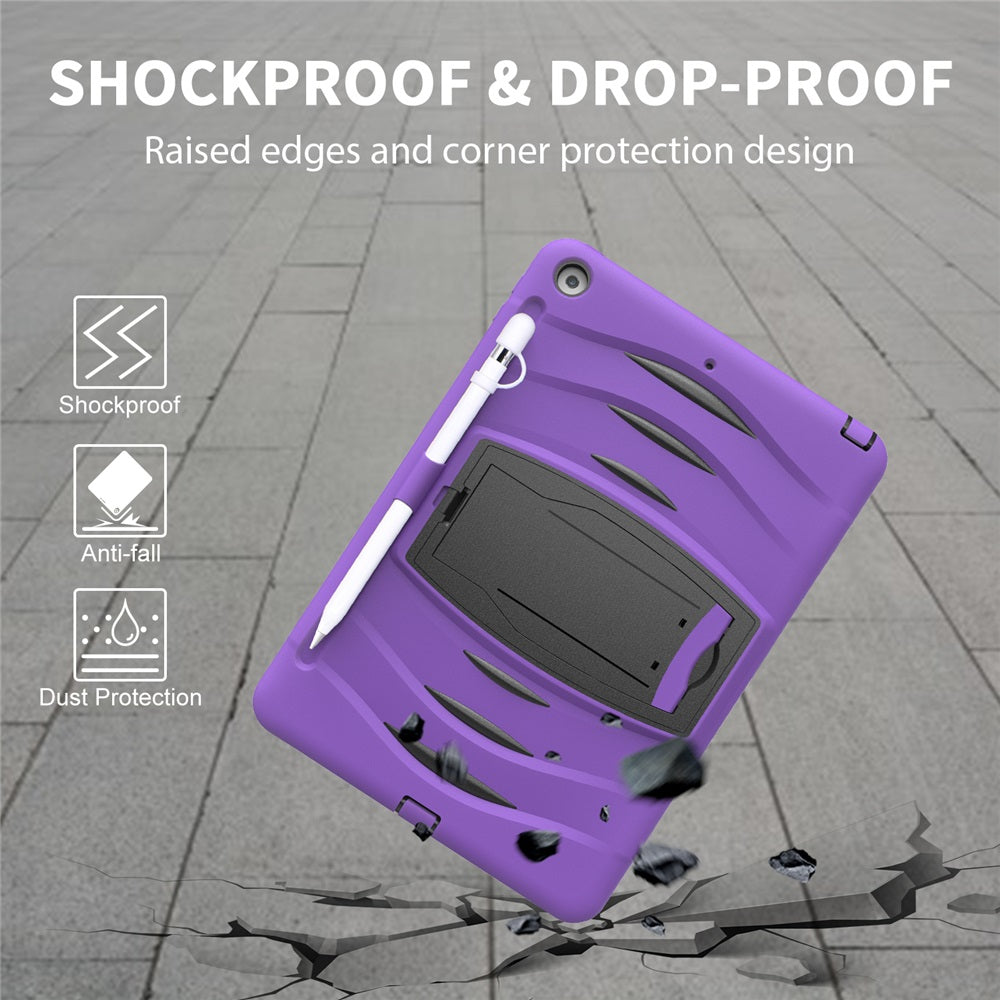 Shock Wave Kickstand Case Anti-Fall Protection With Pencil Holder+Cap For New iPad 7 10.2inch(2019)-Purple