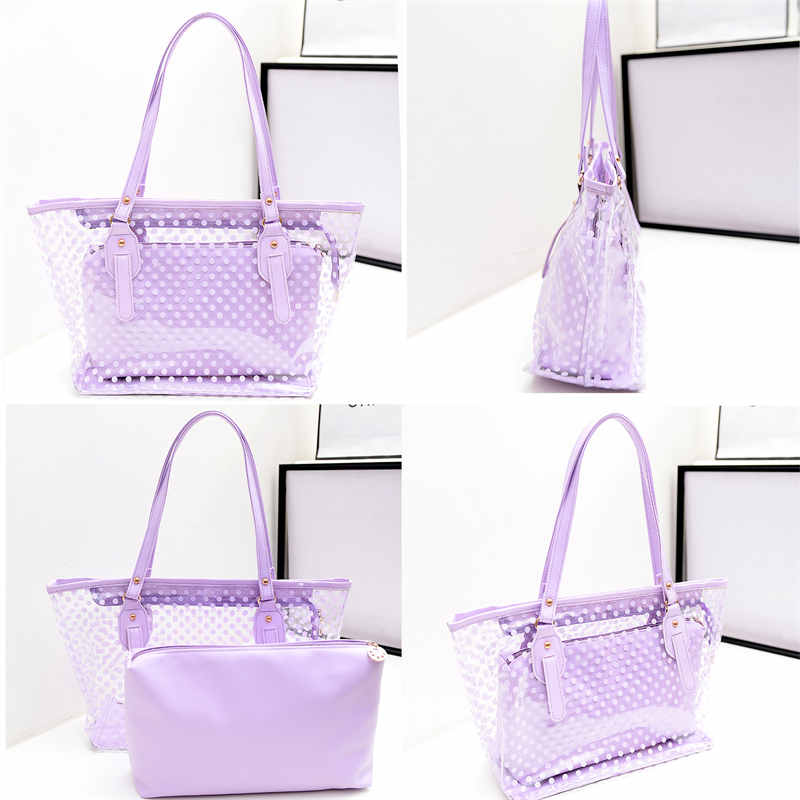 Candy Color PVC Clear Shoulder Bag Beach Tote Bag-Blue