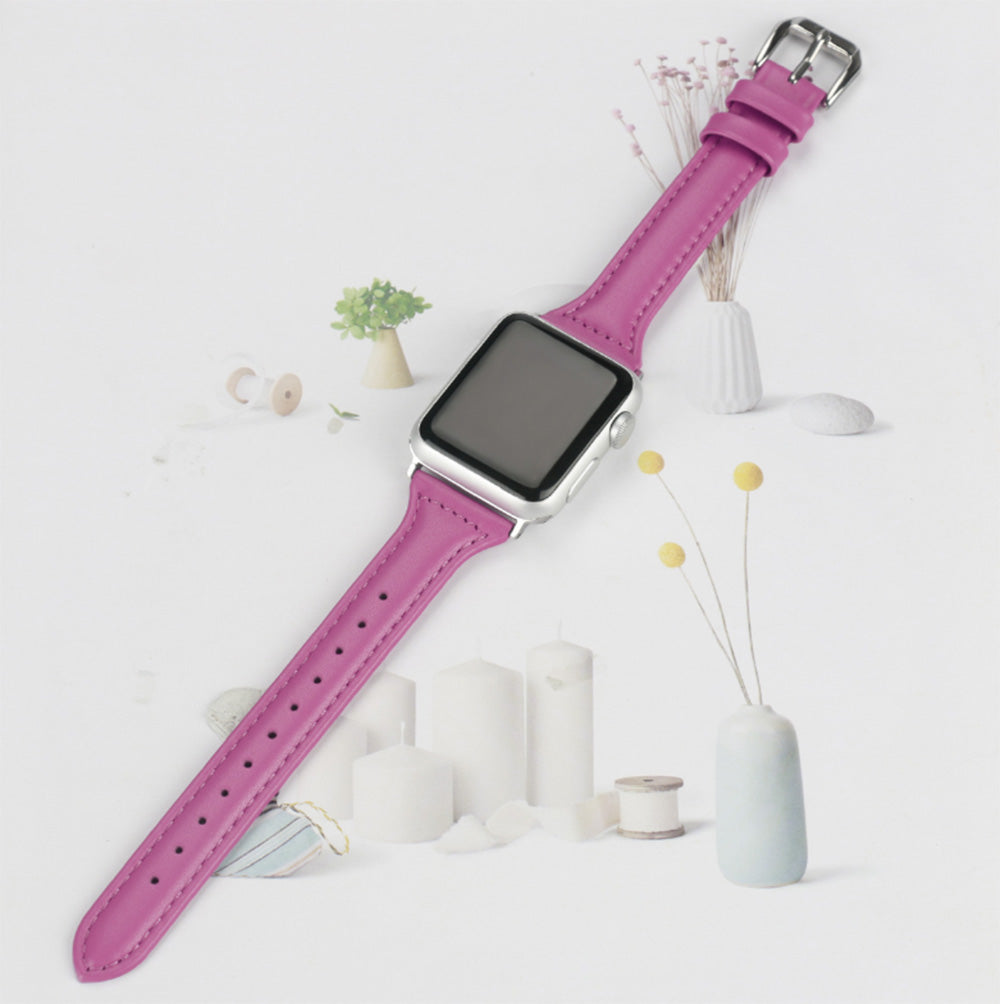 Slim Flower Printed Leather Watch Band For Apple Watch SE/6/5/4/3/2/1(Rose)
