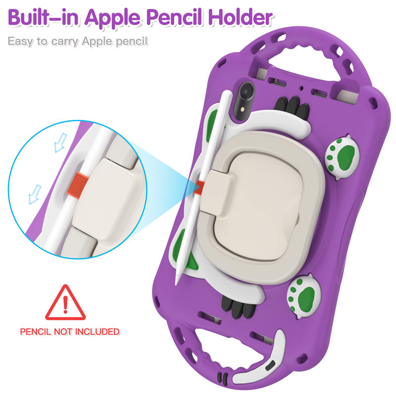 CatB Silicone Case For iPad Mini 6 Shockproof Shoulder Strap Handle Stand-Purple