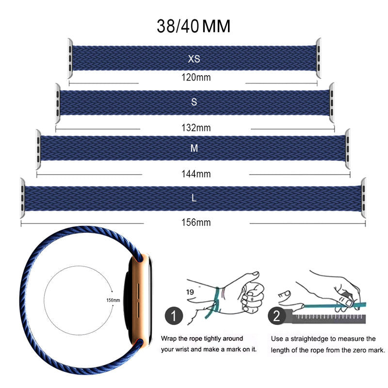 Sport Braided Solo Loop Strap Elastic Nylon Band for iWatch SE/6/5/4/3/2/1-NavyBlue