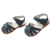 Flat Sandals for Toddler Girls Closed-Toe with Flower Summer Shoes-Blue