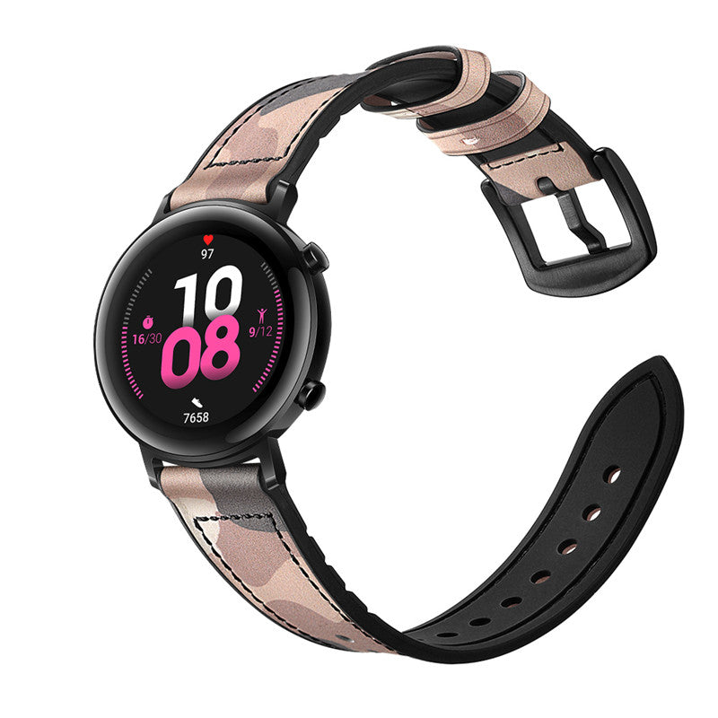 Silicone + Leather Watch Band for Apple iwatch Series SE- Cam Powder