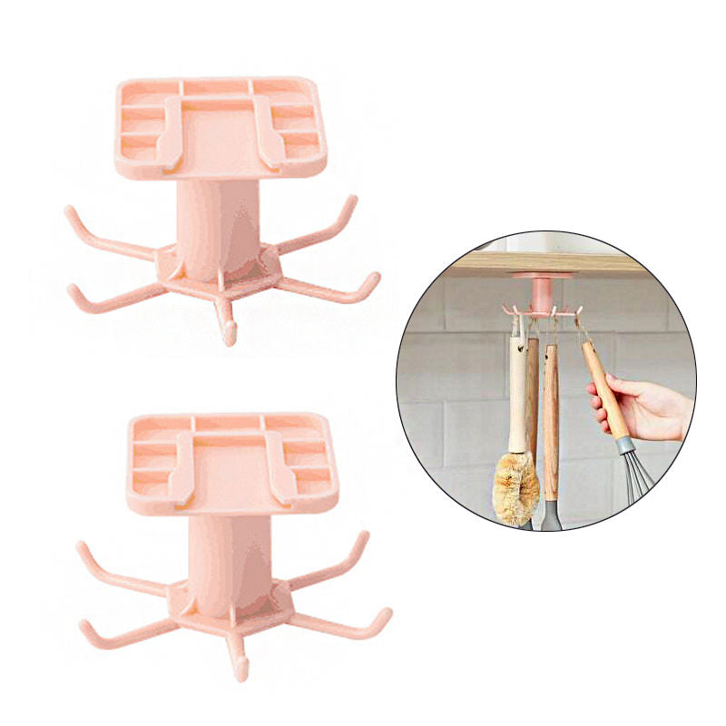Home & Living2 Pack Under Cabinet Utensil Holder Hanger Hook for Kitchen and Bathroom -Pink