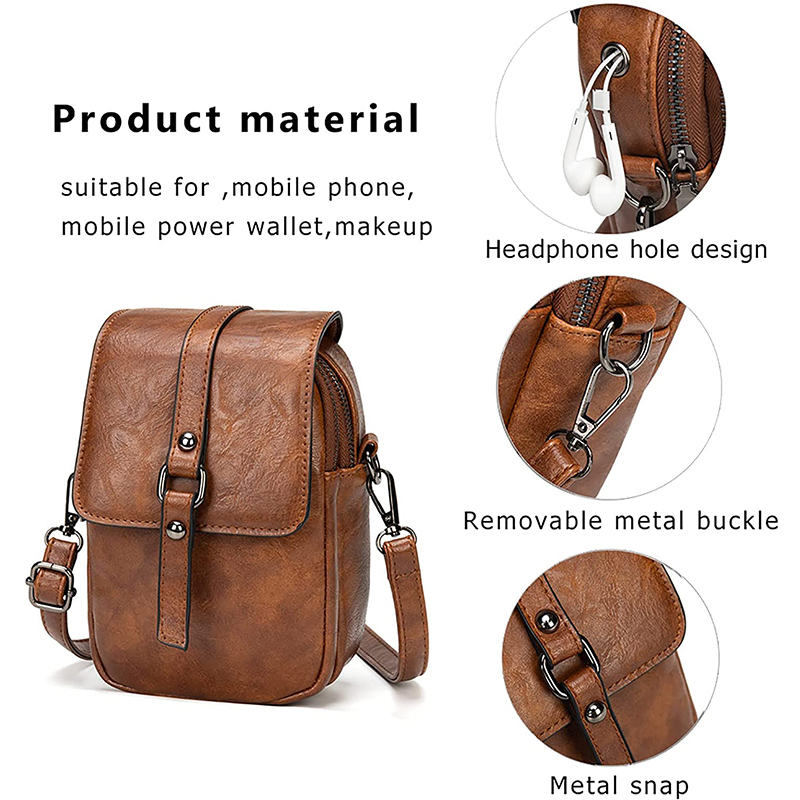 Women Vintage Crossbody Phone Bag Small Messenger Shoulder Bag-Brown