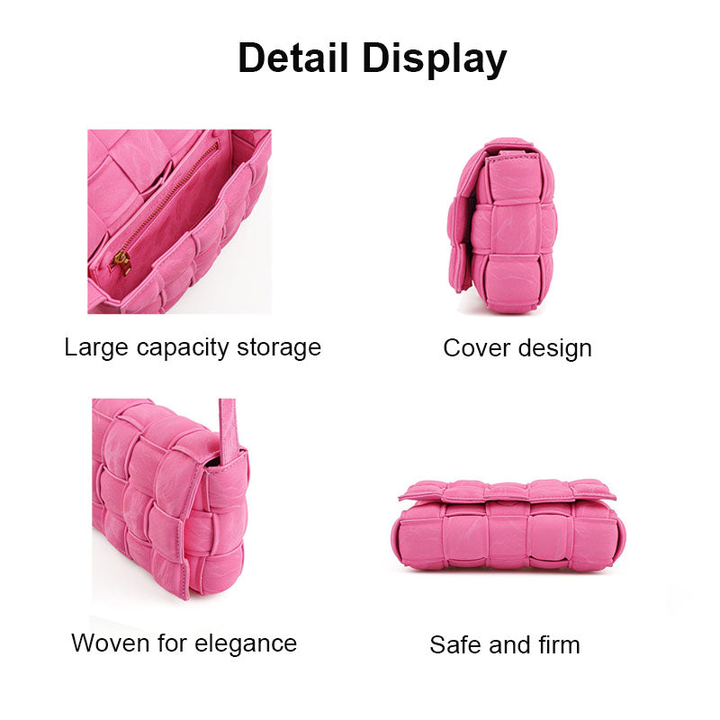 Casual Soft Crossbody Bag Square Design Braided Handbag-Pink