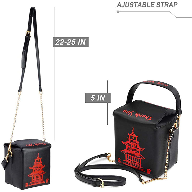 Fashion Crossbody Bag Chinese Takeout Box Style Clutch Bag for Girl-Black