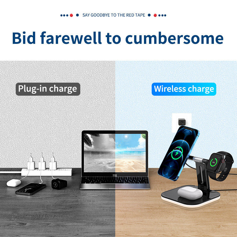 3-in-1 Magnetic Wireless 25W Fast Charger Watch Headset Desktop Phone Stand-Black
