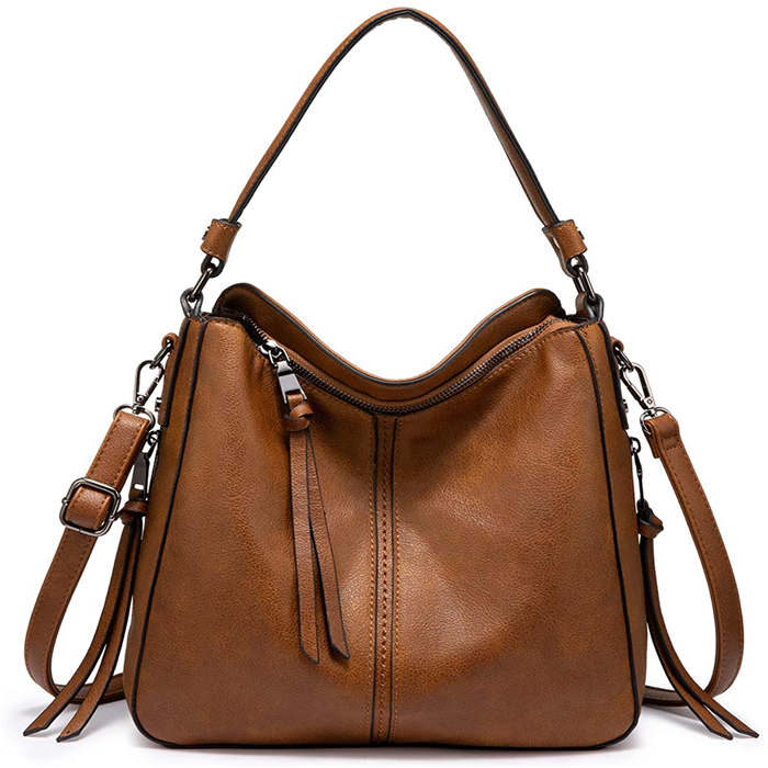 Handbags for Women Large Designer Ladies Hobo bag Bucket Purse Faux Leather-Brown