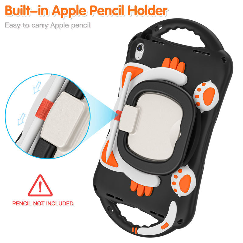 Cat Tablet Case For iPad 10th Kids Friendly with Handle Stand-BlackOrange