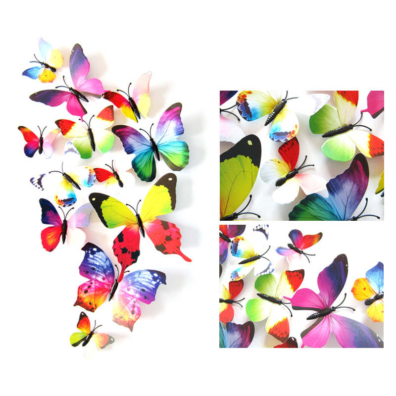 3D Vivid Butterfly Wall Stickers Fridge Magnet Decoration for Room Background-H003 Rainbow