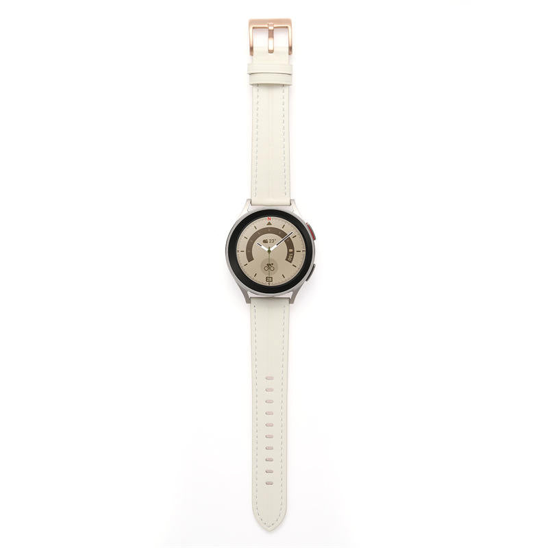 Genuine Leather Watchband Groove for Galaxy Watch 42mm/Samsung Gear S3-OffWhite