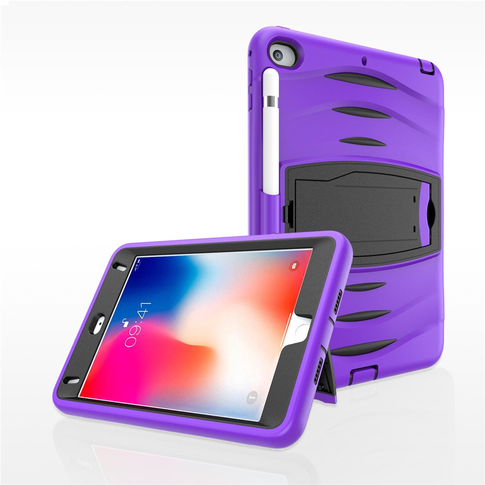 Shock Wave Design Kickstand Case Heavy Duty Rugged Anti-Fall Protection With Pencil Holder For 7.9inch iPad Mini 4/5-Purple