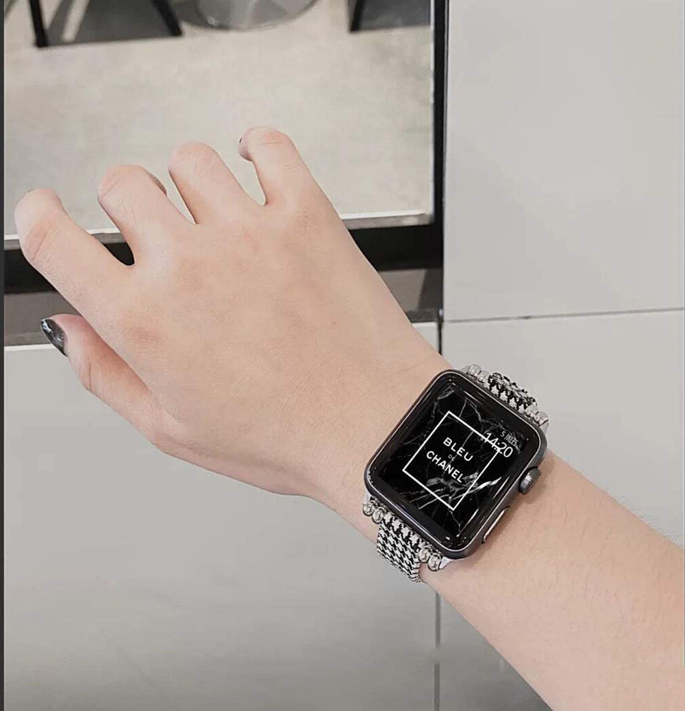 Slim Canvas Watch Band With Positioning Beads For Apple Watch SE/6/5/4/3/2/1(Black White)