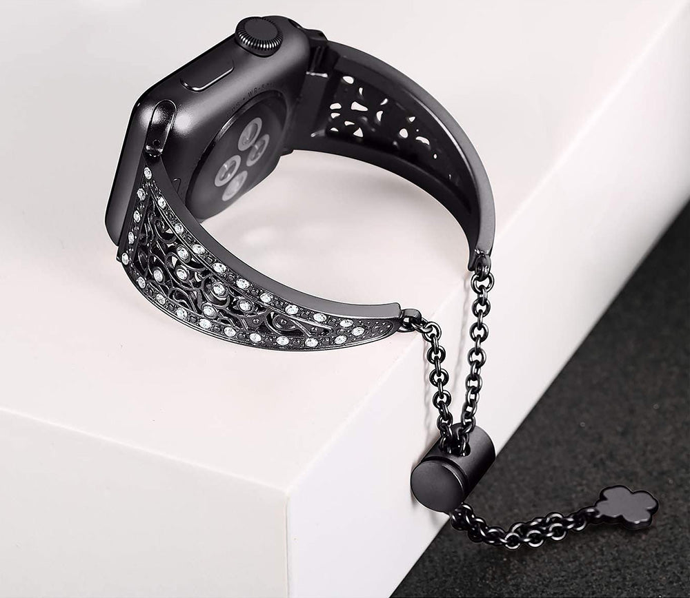 Hollow Retro Metal Watch Band With Diamond For Apple Watch SE/6/5/4/3/2/1(Black)