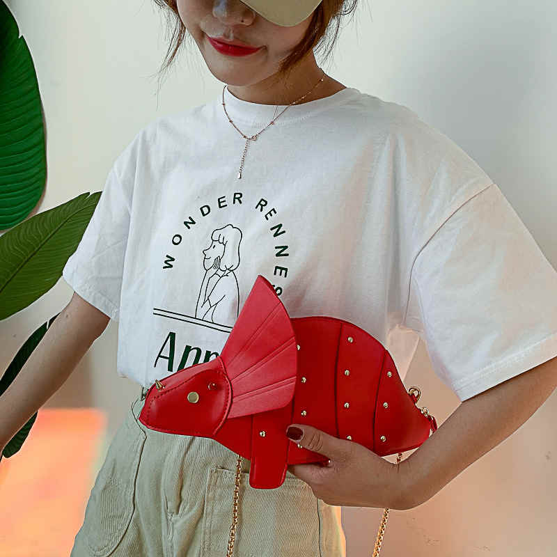 Dinosaur Shape Crossbody Shoulder Bag Women Pu Leather Rivet Chic Clutch-Red