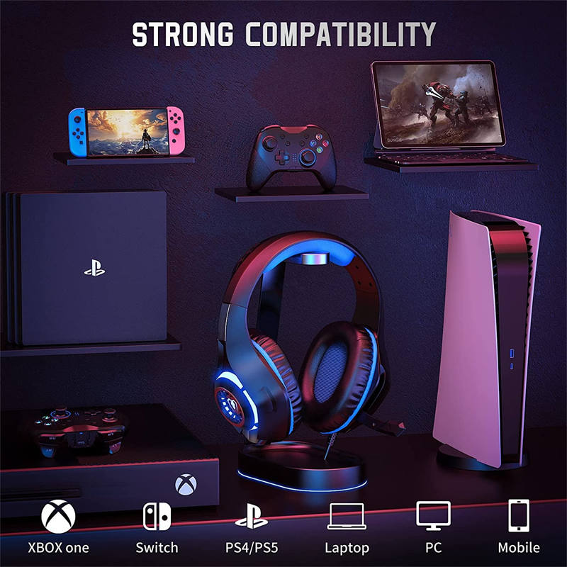 Gaming Headset with Noise Canceling Mic Deep Bass Stereo Sound for PS4 PS5 Switch PC-Blue