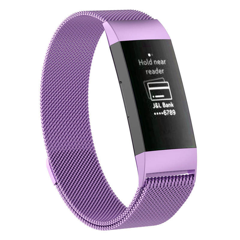 For Fitbit Charge 3 Wristband Milanese Replacement Stainless Steel Watch Band-Light Purple