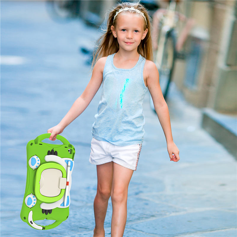 CatB Silicone Case For iPad 10.2 Air10.5 Pro10.5 Shockproof Shoulder Strap Handle Stand-Green