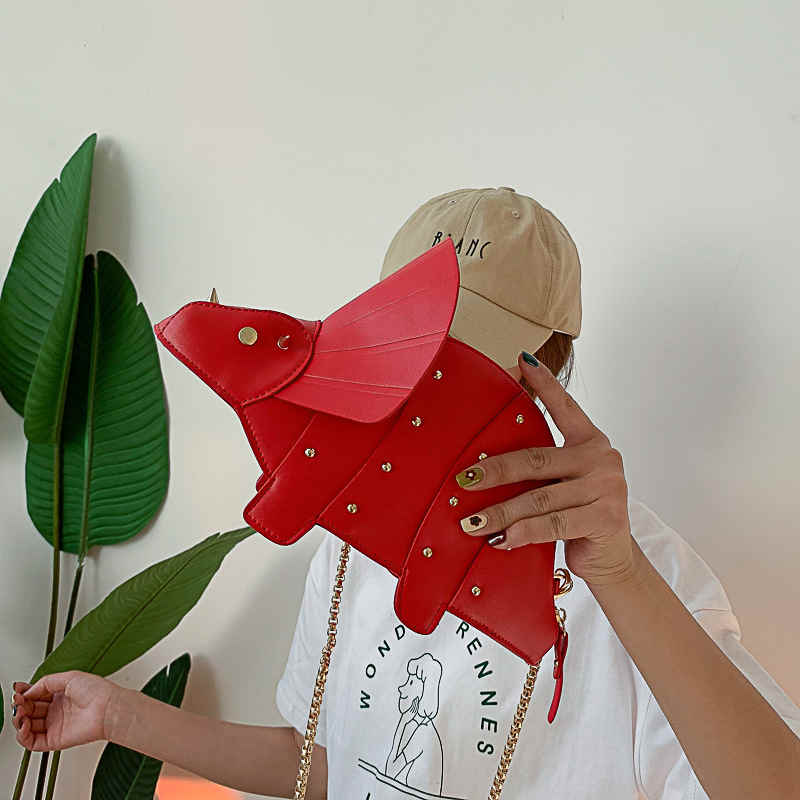 Dinosaur Shape Crossbody Shoulder Bag Women Pu Leather Rivet Chic Clutch-Red