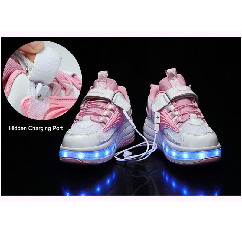 Ultralight Sneaker Roller Skate Shoes with Quad Roller for Children-Black