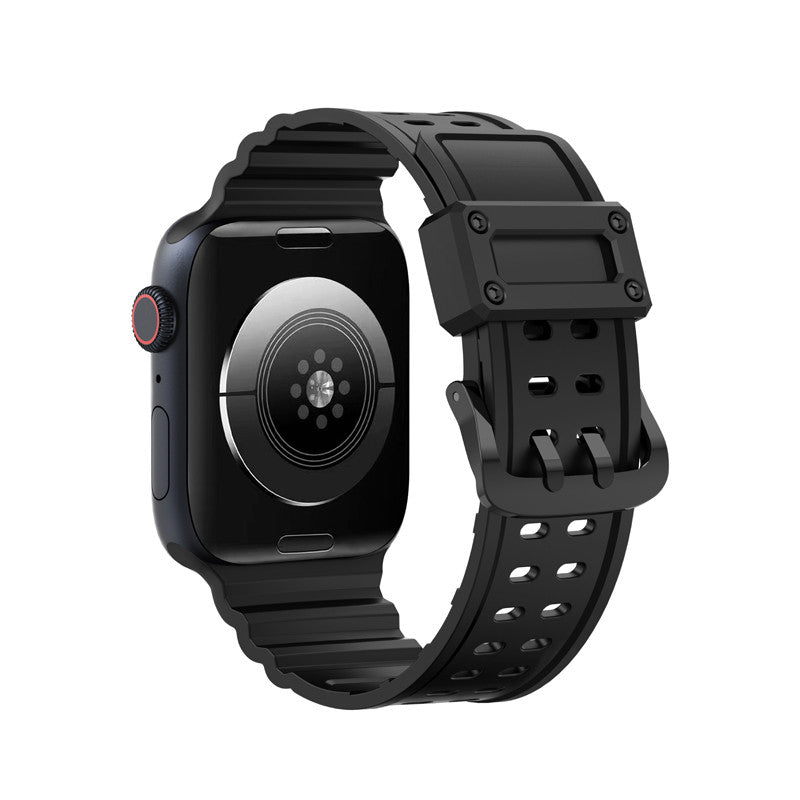 Shockproof Silicone WatchBand Double Breasted Straps for iWatch-Black