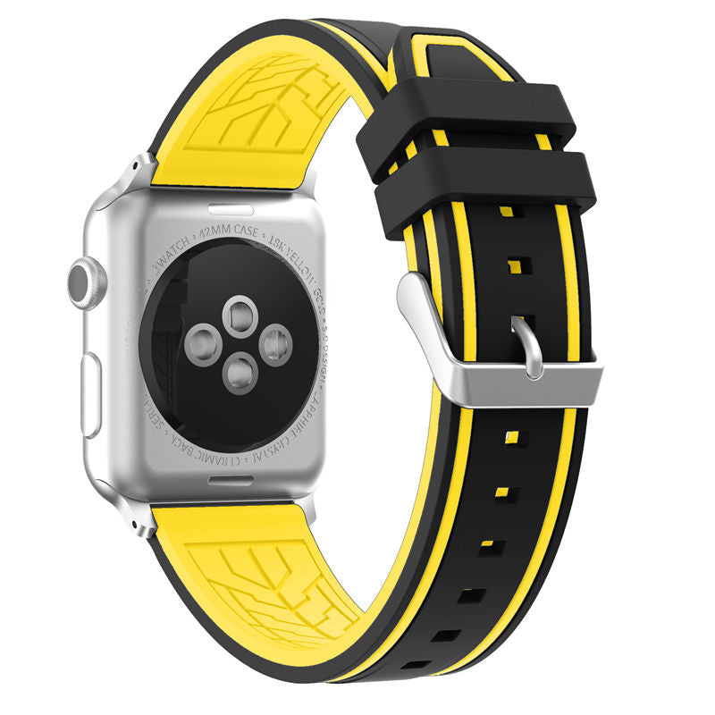 Rubber Sport Watch Bands for iWatch Series 6/SE/5/4/3/2/1 Bicolor Strap-BlackYellow