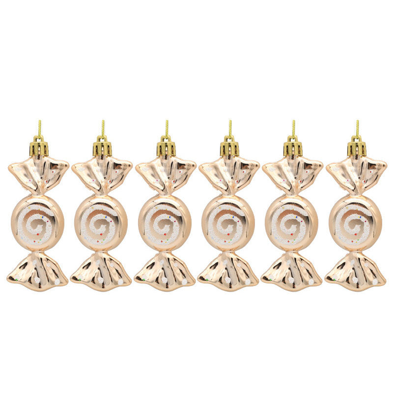 6 Pcs Sweet Candy Hanging Ornaments for Christmas Tree Party Decor-Champagne Gold