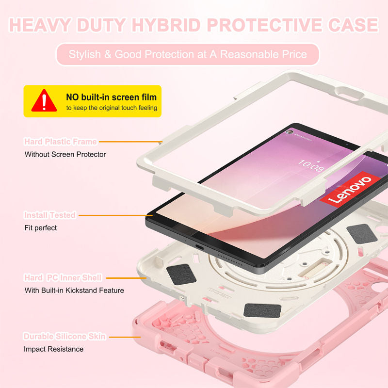 Tablet Case Heavy Duty with Swivel Stand for Lenovo Tab M8 4th Gen-SakuraPink
