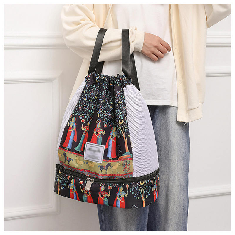 Womens Drawstring Bag Large Wet and Dry Separation Backpack-Tree