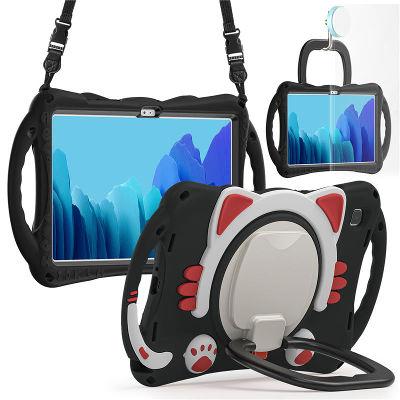 CatB Samsung Tablt Case for Tab A7 10.4 T500/T505/T507/T505N Shockproof Shoulder Strap Handle Stand-Black Red