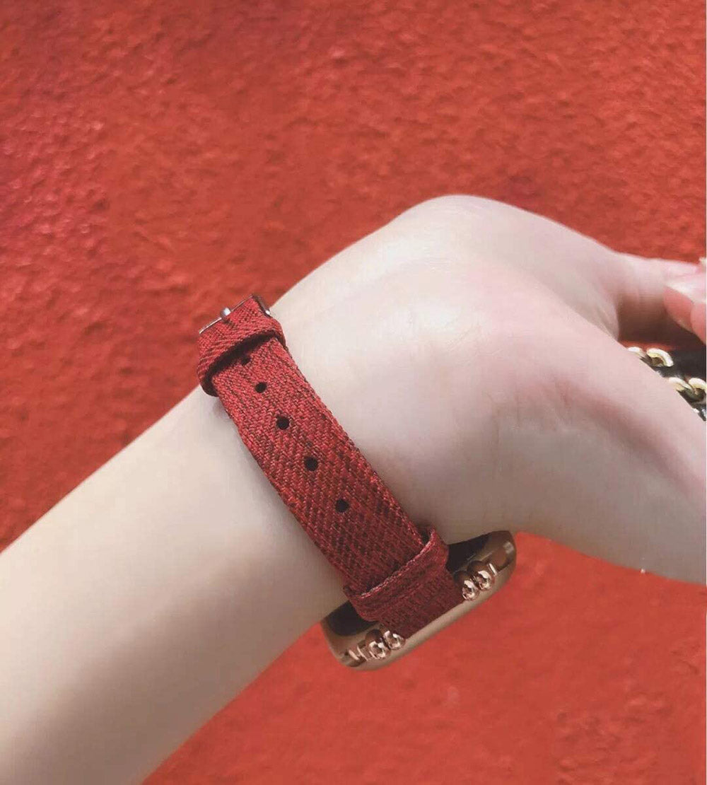 Slim Canvas Watch Band With Positioning Beads For Apple Watch SE/6/5/4/3/2/1(Red)