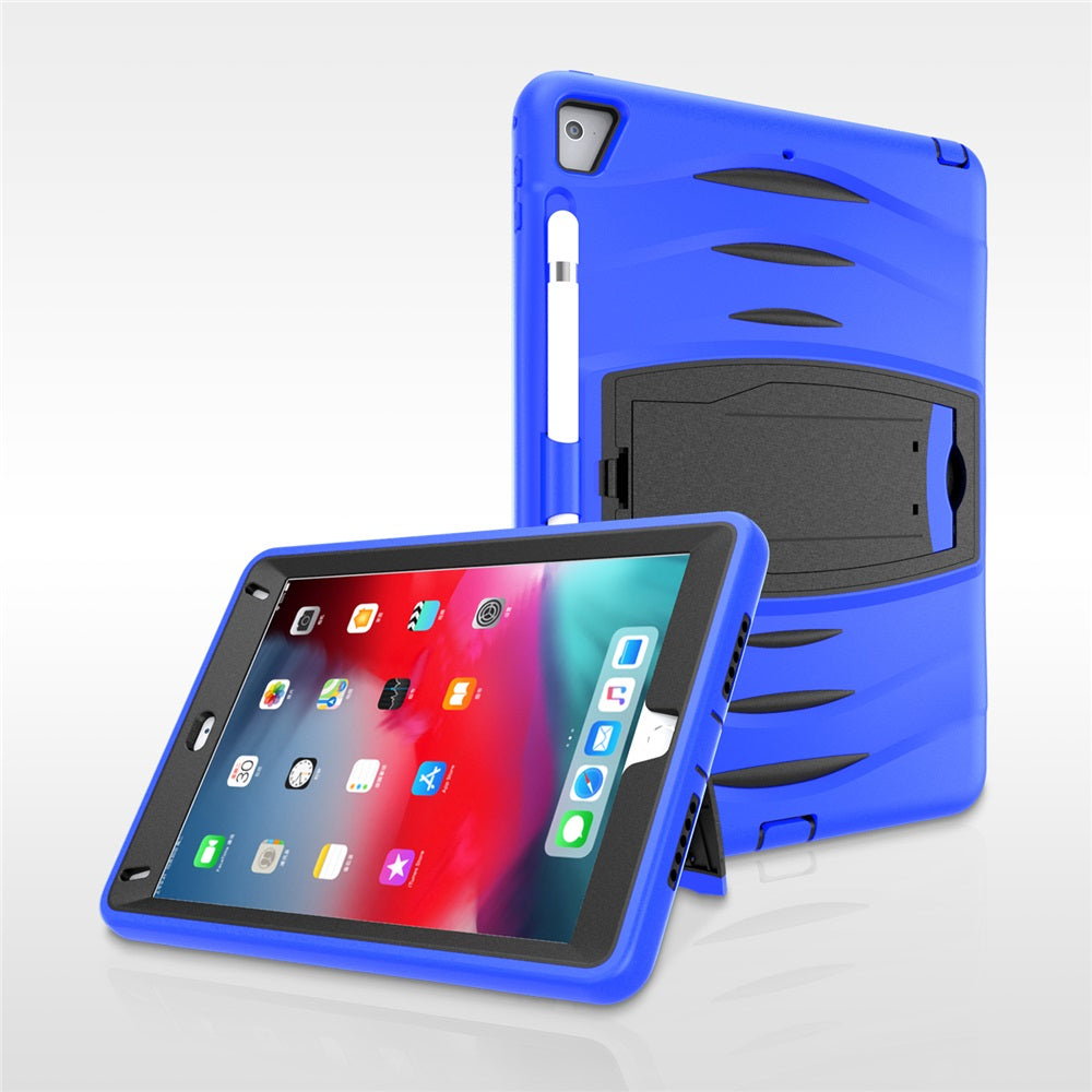 Shock Wave Kickstand Case Anti-Fall Protection With Pencil Holder For 9.7inch iPad 5/iPad 6/iPad Air2/iPad Pro9.7-Blue