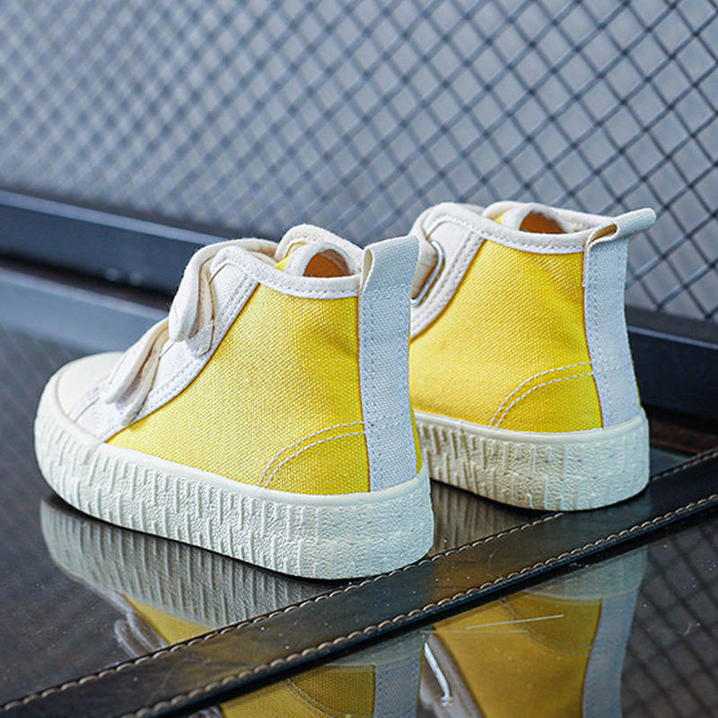 Unisex-Child Canvas Sneakers High Top Velcro Closure Boots-Yellow