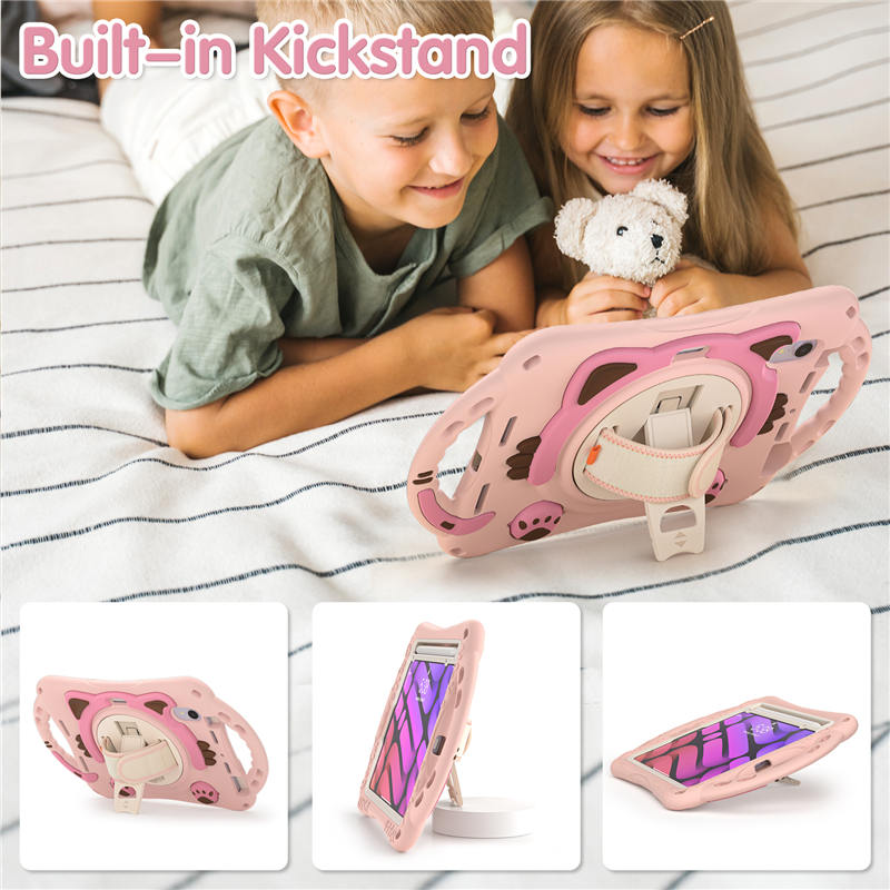 CatA iPad Silicone Case For iPad Mini 6 Built-in Handle Stand With a Strap-Pink