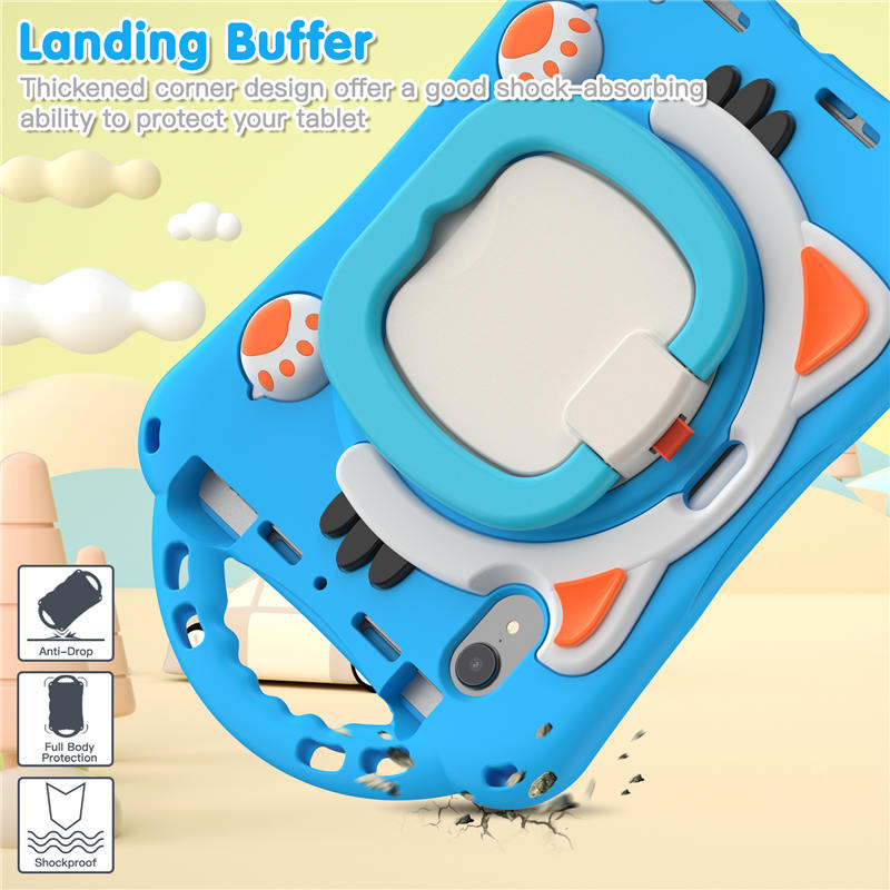 CatB Silicone Case For iPad Mini 6 Shockproof Shoulder Strap Handle Stand-Light Blue