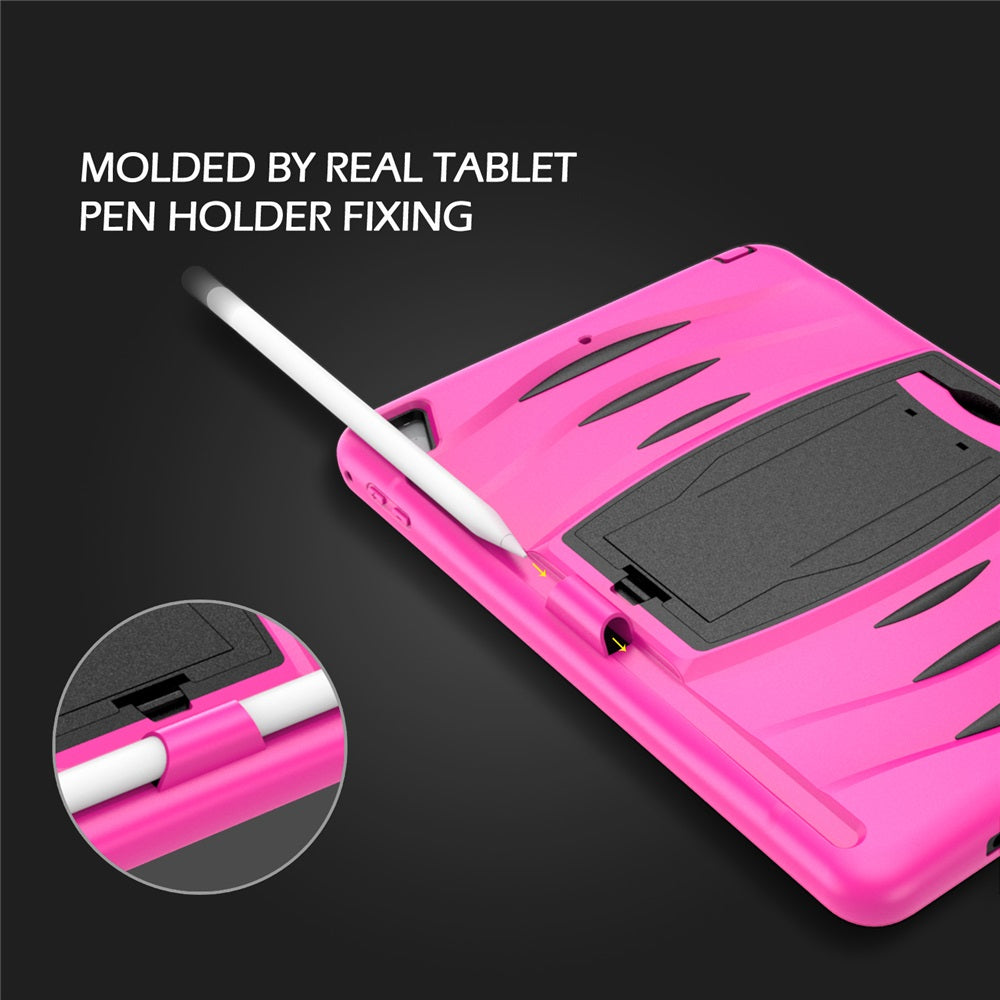 Shock Wave Kickstand Case Anti-Fall Protection With Pencil Holder For 9.7inch iPad 5/iPad 6/iPad Air2/iPad Pro9.7-Rose Red