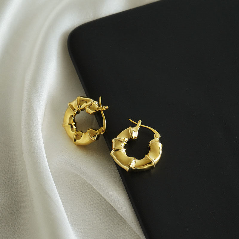 Bamboo Hoop Earrings Hip Hop Style for Daily Wear