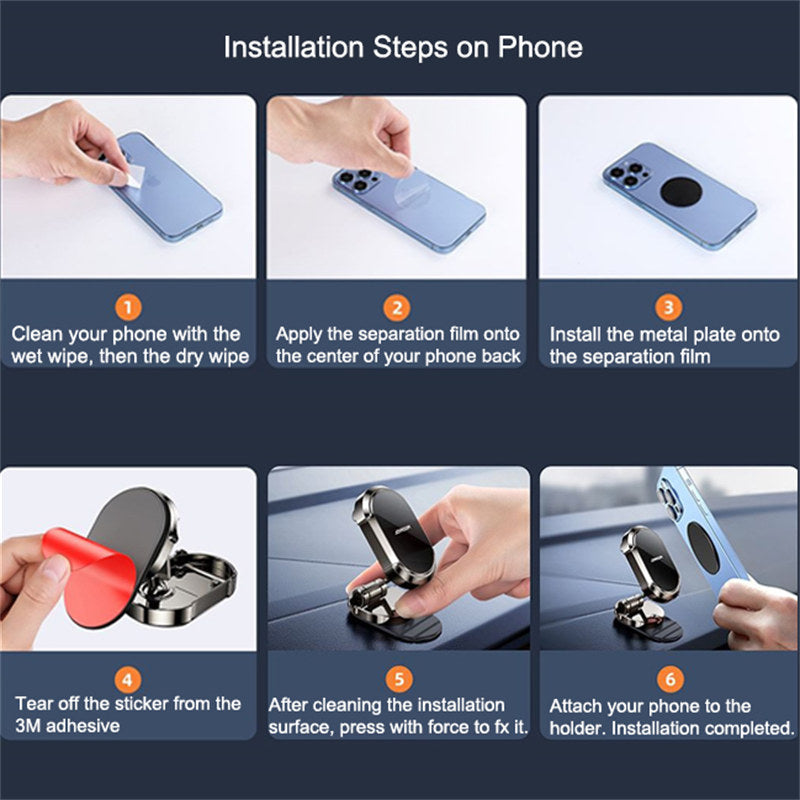 Folding Magnetic Phone Holder 360¡ãRotation for Car Dashboard Universal