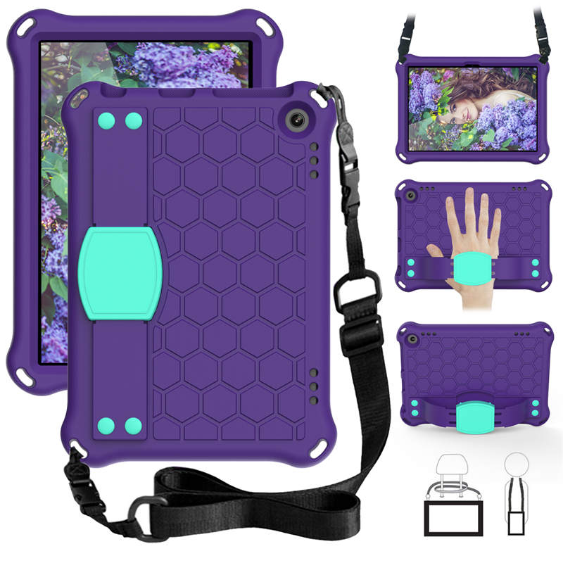 Hive Kindle Fire HD8/HD8 Plus (2020) Tablet Case Durable Stand Cover With Shoulder Strap-PurpleAqua