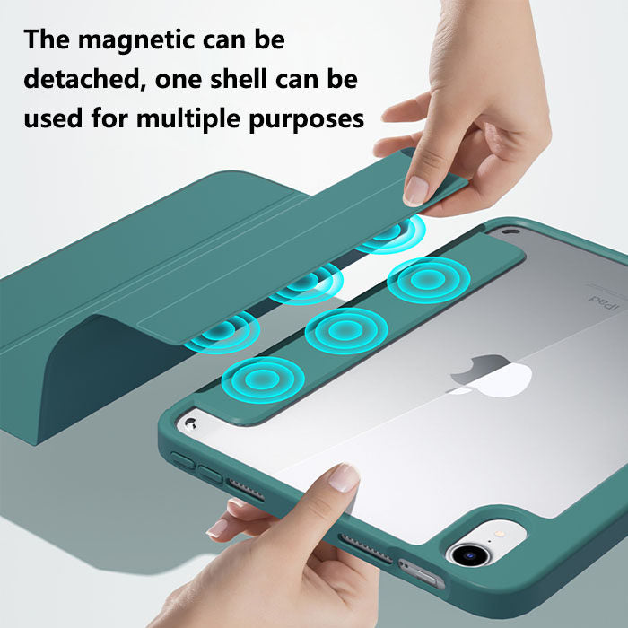 Transparent Magnetic Removable Cover For iPad 10th 2022 10.9 Ultra Slim Smart Case-Dark Green