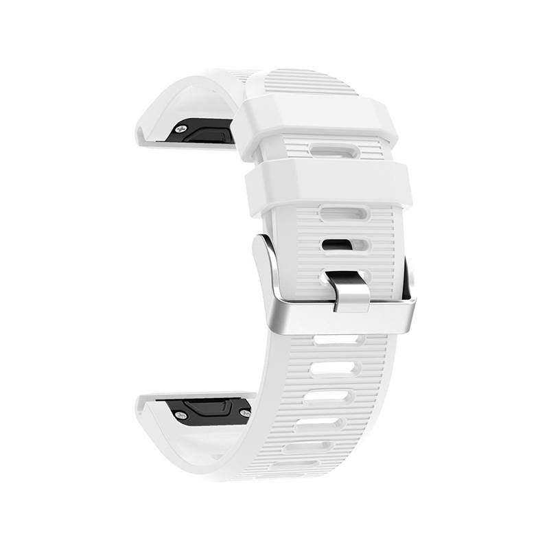 26mm Strap For Garmin Fenix 5X/5X Plus/3/3 HR/6X/6X Pro Watchband Quick Release Easy Fit Silicone Bands Silver Buckle-White