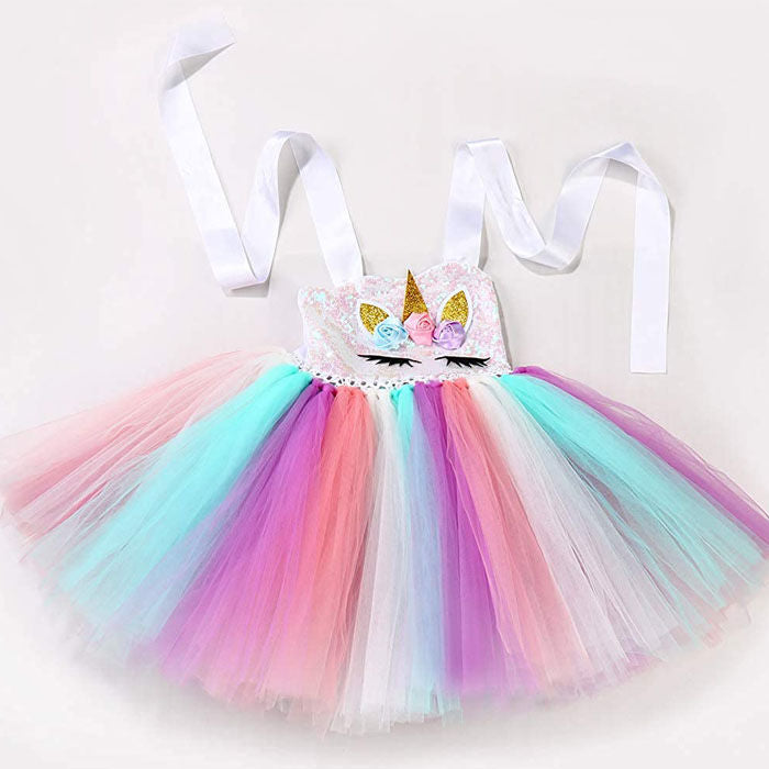 Sequin Unicorn Dress for Girls with Gold Headband Birthday Easter Gifts Dance Dresses-Pink