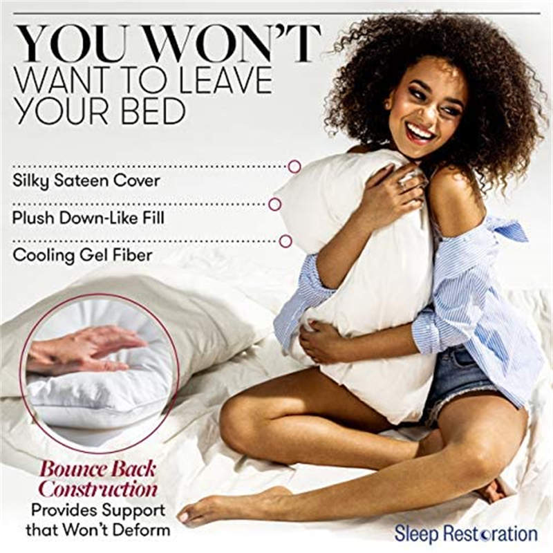 Bed Pillows for Sleeping Set of 2 - Soft Allergy Friendly Cooling Luxury Gel Pillow for Back Stomach or Side Sleepers