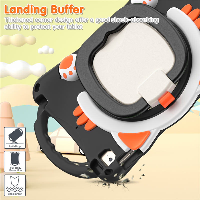 CatB Silicone Case For iPad Mini 5 4 3 2 1 Shockproof Shoulder Strap Handle Stand-Black Orange