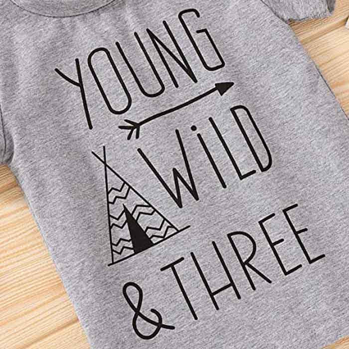 Children Young Wild Letter Print T-Shirts Fashion Short Sleeved-Gray