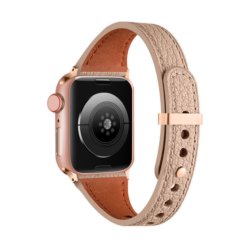 Elegant Slim Band Quick Release Sheepskin Leather for Apple Watch-Apricot