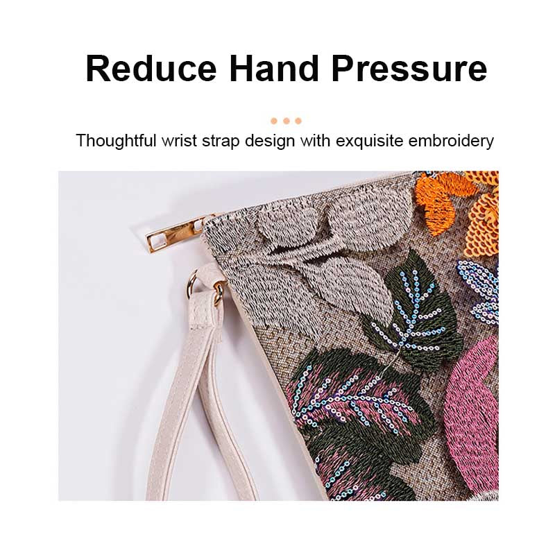 Women Clutches Embroidery Sequins Design Straw Bag for Vacation-Orange